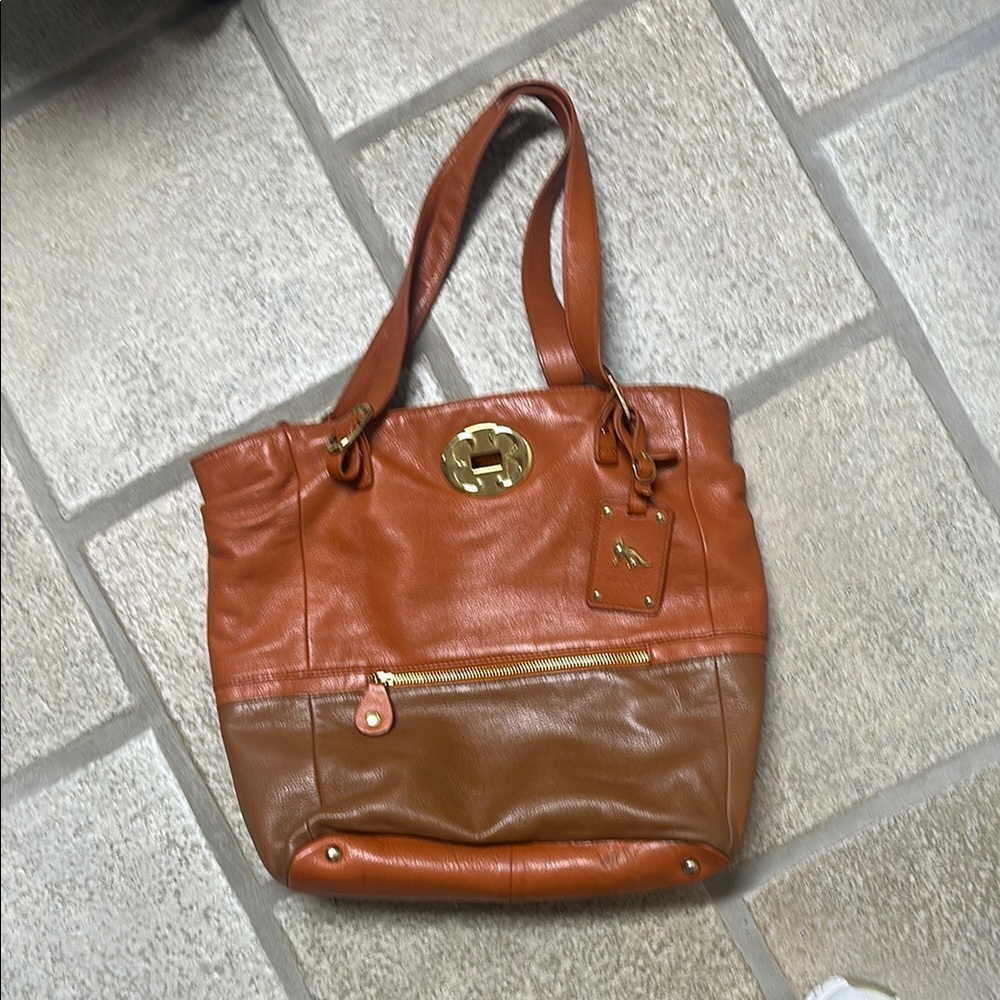 Orange/Brown Leather Tote Bag